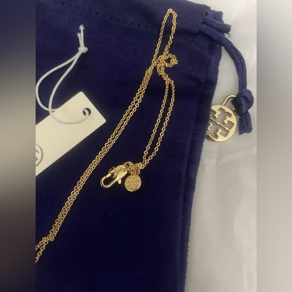 TORY BURCH MILLER PAVE LOGO DELICATE PENDANT NECKLACE-GOLD-NWT - Picture 3 of 4